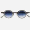 Sunglasses from Sato Eyewear collection Model Revati-T in Color Antique Silver and Crystal with Gradient Blue lenses