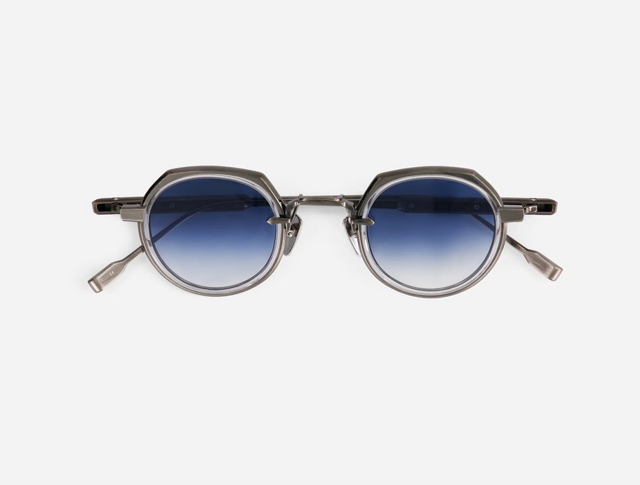 Sunglasses from Sato Eyewear collection Model Revati-T in Color Antique Silver and Crystal with Gradient Blue lenses