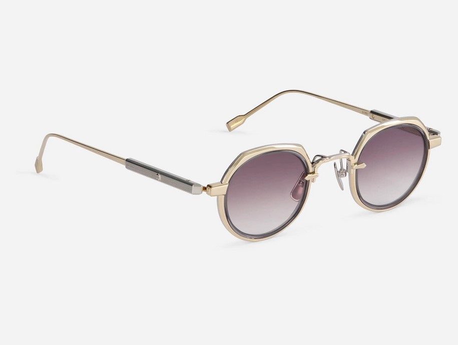 Sunglasses from Sato Eyewear collection Model Revati-T in Color Lunar Gold and Crystal with Gradient Grey lenses