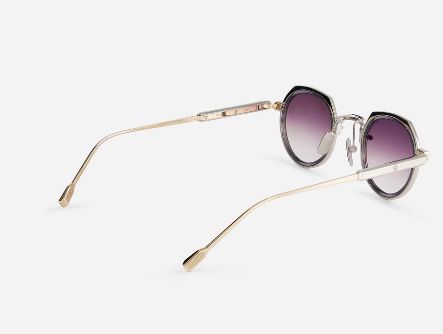 Sunglasses from Sato Eyewear collection Model Revati-T in Color Lunar Gold and Crystal with Gradient Grey lenses