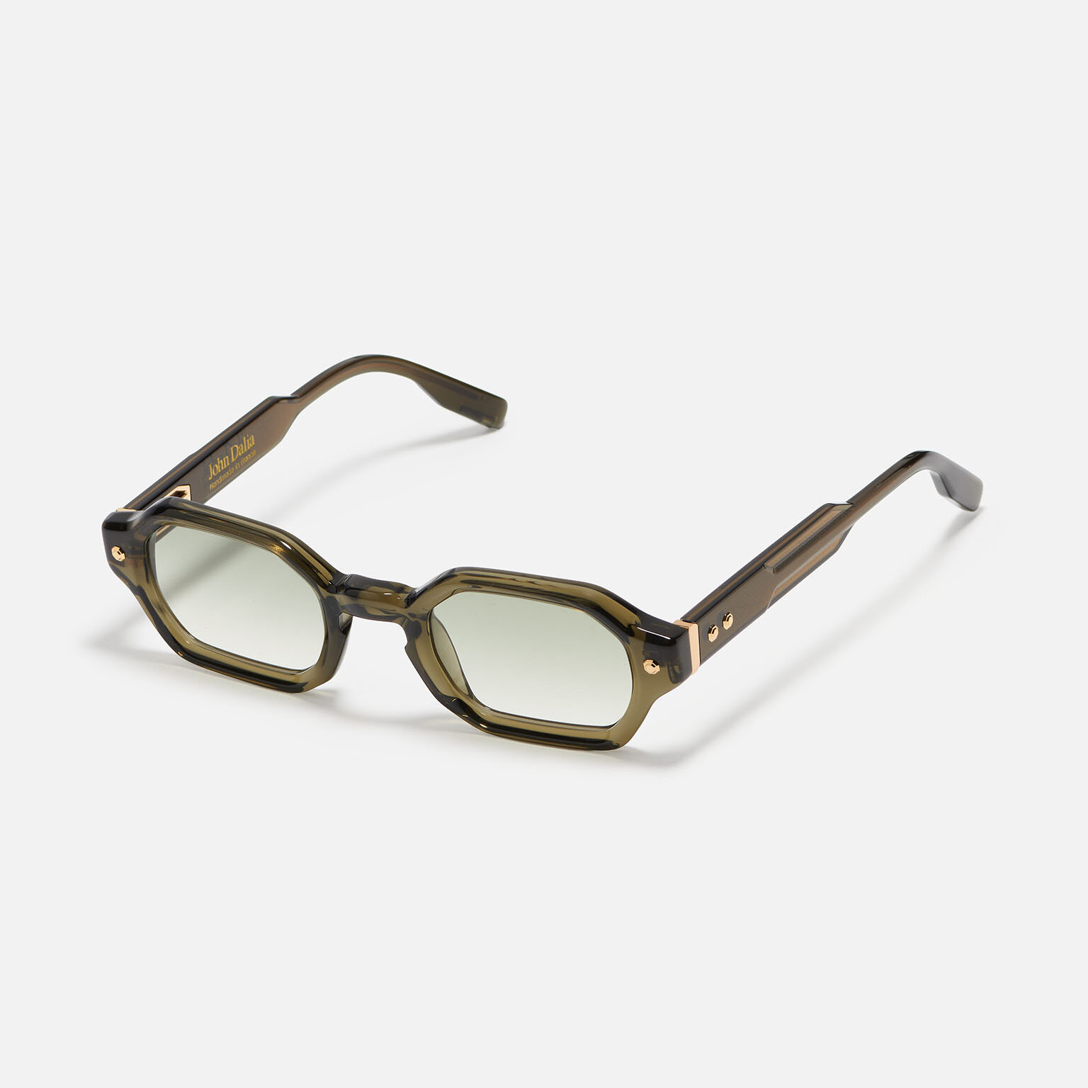 Sunglasses Model P05 in Color C163 with Clear Green Gradient lenses from John Dalia