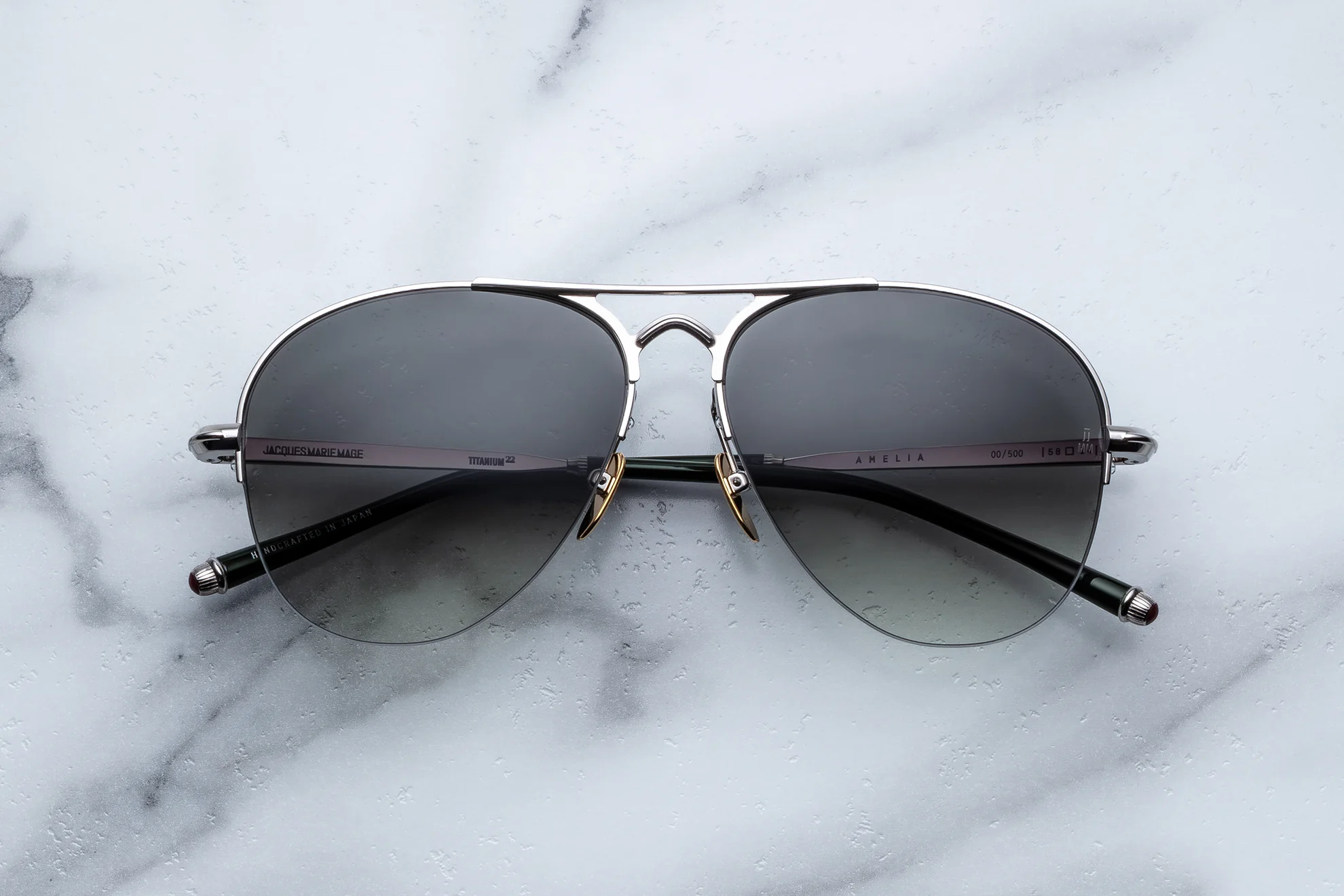 Sunglasses model Amelia in color Viper with Emerald Gradient Armorlite lenses from Jacques Marie Mage