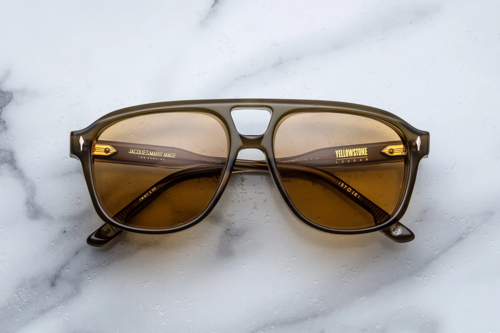Sunglasses Model Cougar in Color Moss with Dandelion Glass Polarized lenses from Jacques Marie Mage