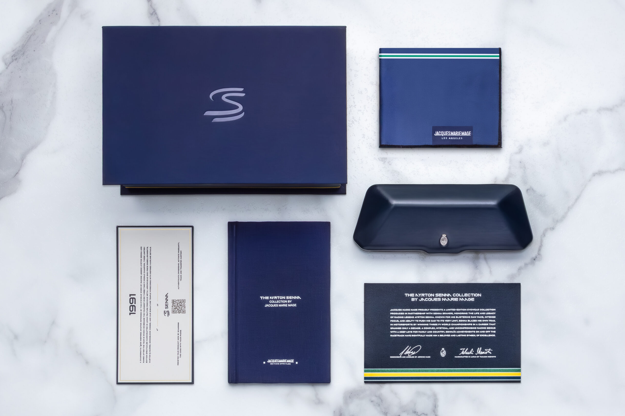 Packaging from the special Ayrton Senna Collection from Jacques Marie Mage