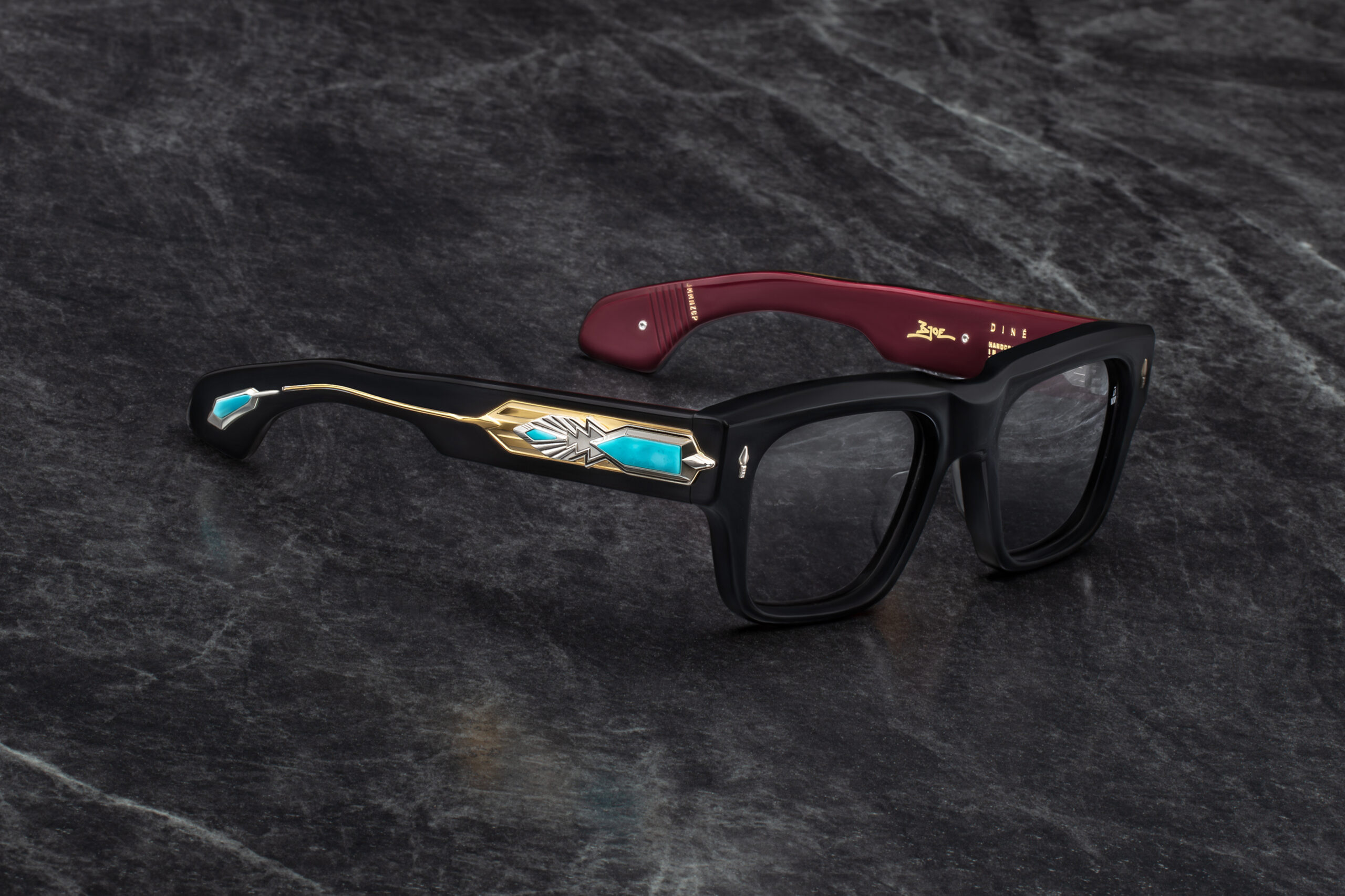 Sunglasses Model Diné in Color Bloodstone with Black Minéral lenses from the Jacques Marie Mage's Bo joe collection