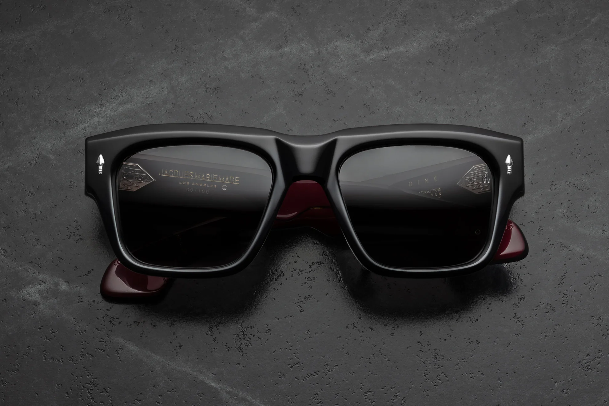 Sunglasses Model Diné in Color Bloodstone with Black Minéral lenses from the Jacques Marie Mage's Bo joe collection