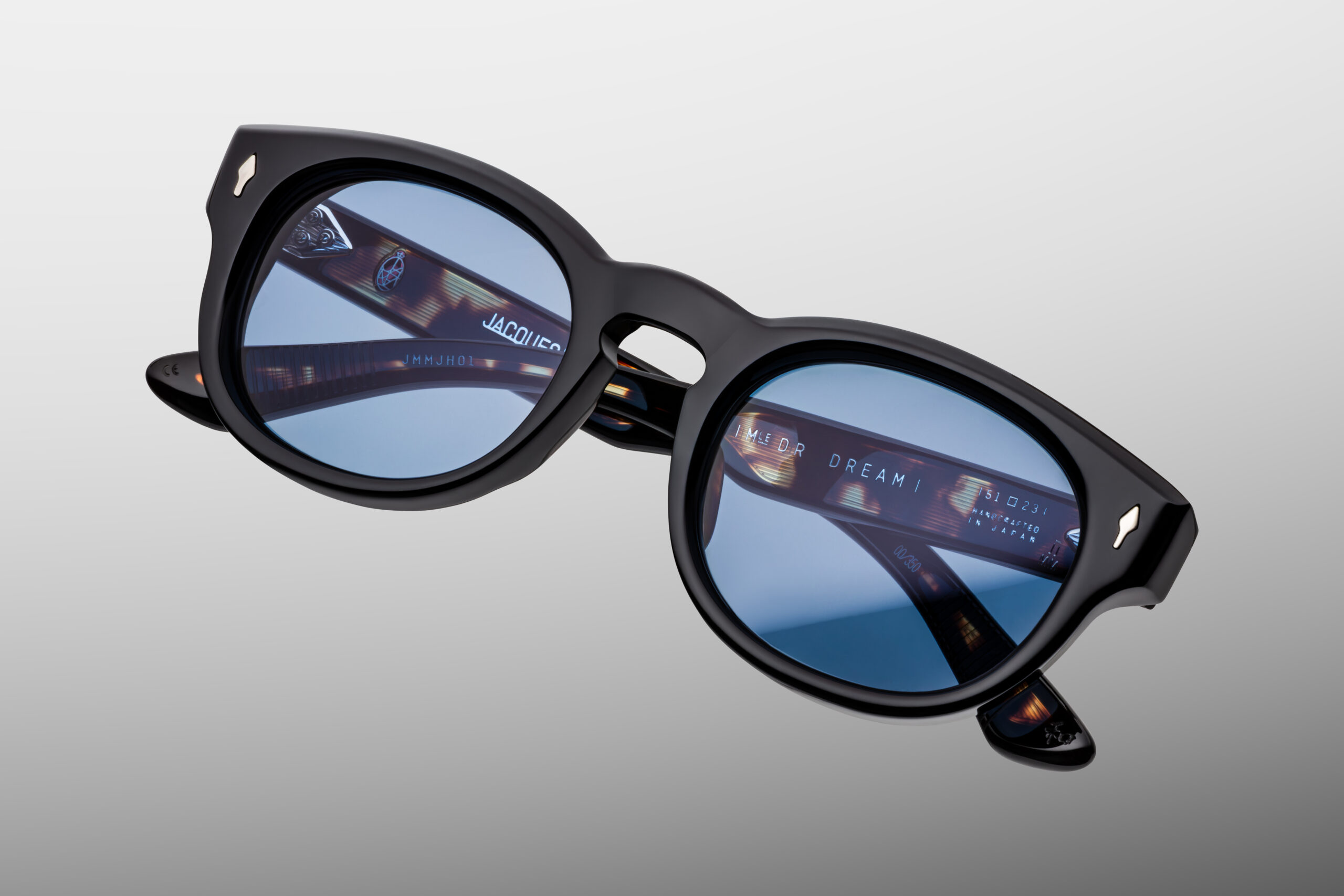 Suglasses Model Dr.Dream in Color Noir with Cerulean lenses from Jacques Marie Mage's exclusive John & Yoko collection