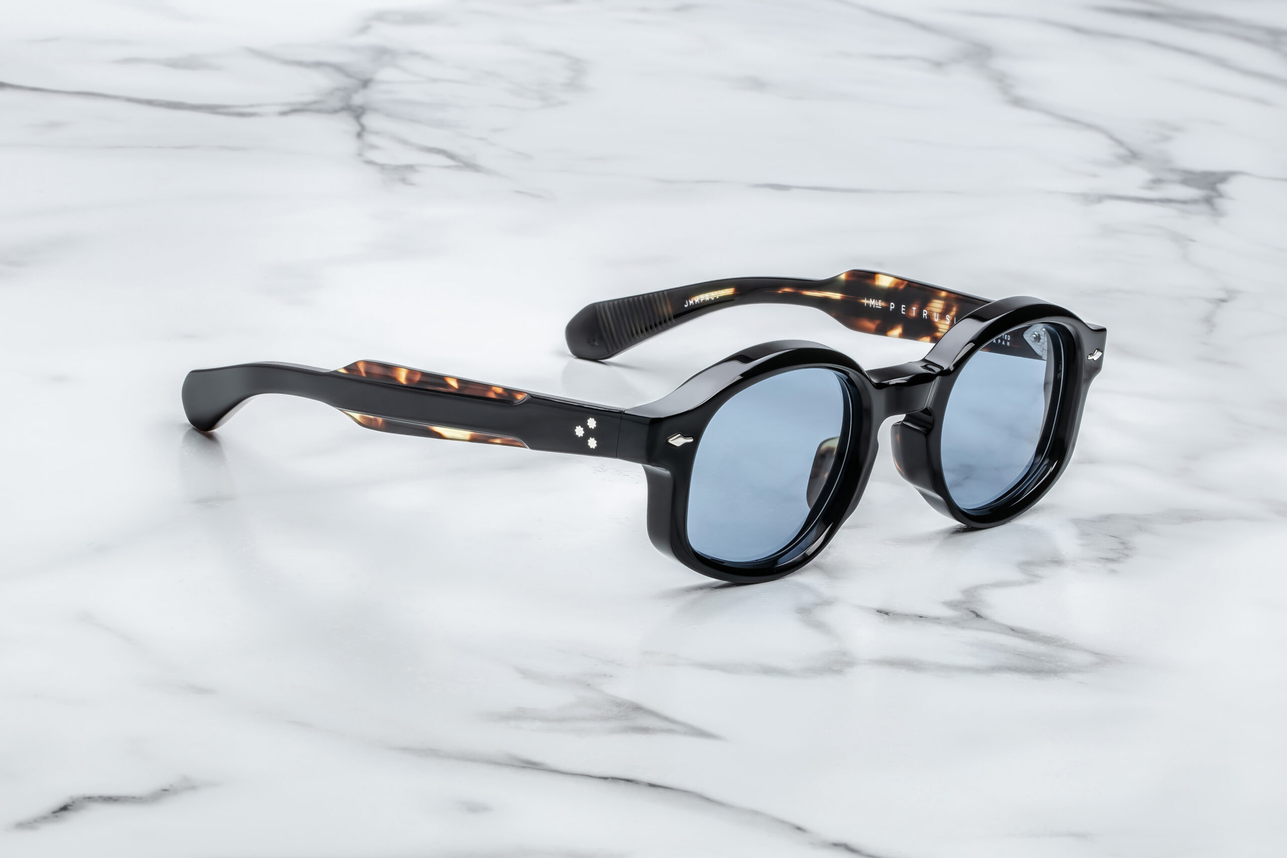 Sunglasses Model Petrus in Color Noir with Cerulean lenses from Jacques Marie Mage