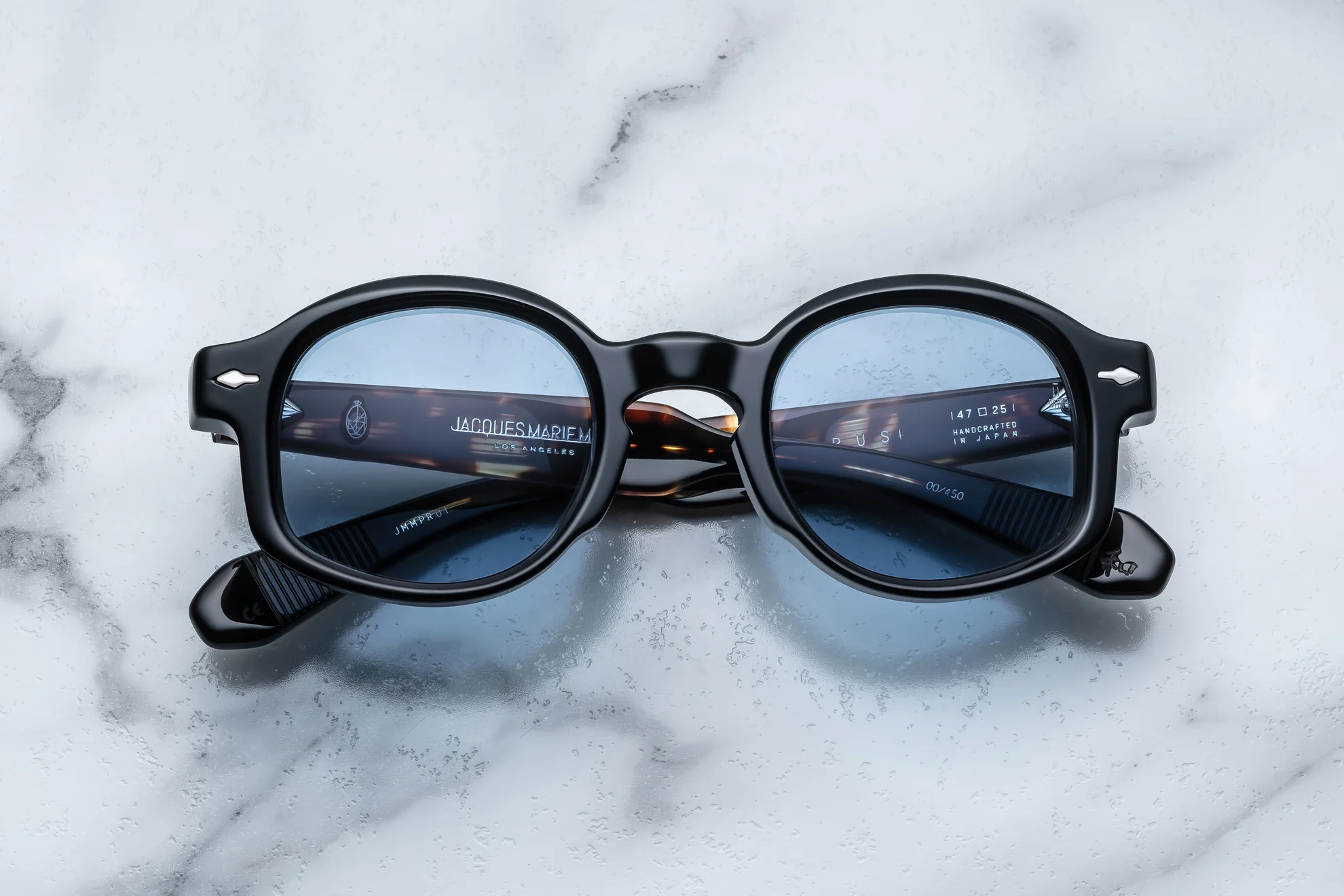 Sunglasses Model Petrus in Color Noir with Cerulean lenses from Jacques Marie Mage