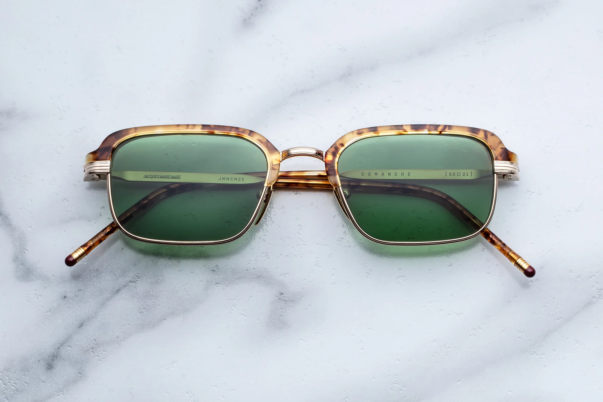Sunglasses Model Commanche in Color VIntage Tortoise with Vintage Green lenses from Jacques Marie Mage