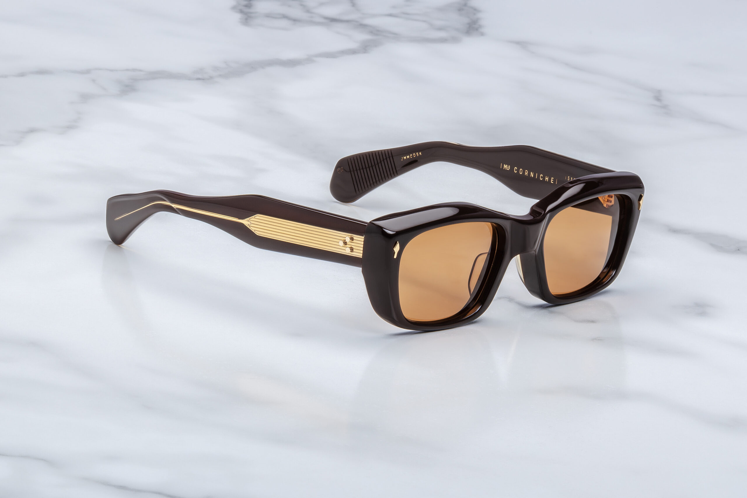 Sunglasses Model Corniche in Color Walnut with Orange lenses from Jacques Marie Mage