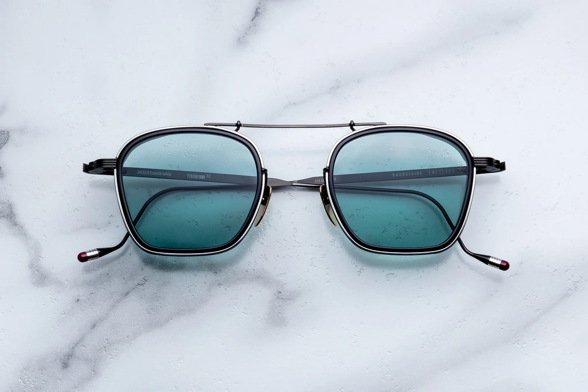 Sunglasses Model Baudelaire in Color Paon with Turquoise lenses from Jacques Marie Mage