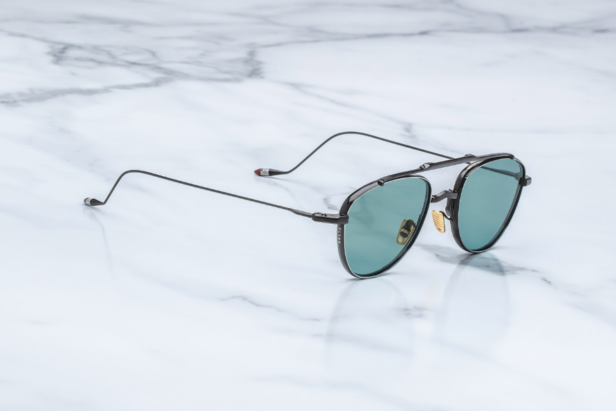 Sunglasses Model Flynn in Color Paon with Turquoise lenses from Jacques Marie Mage