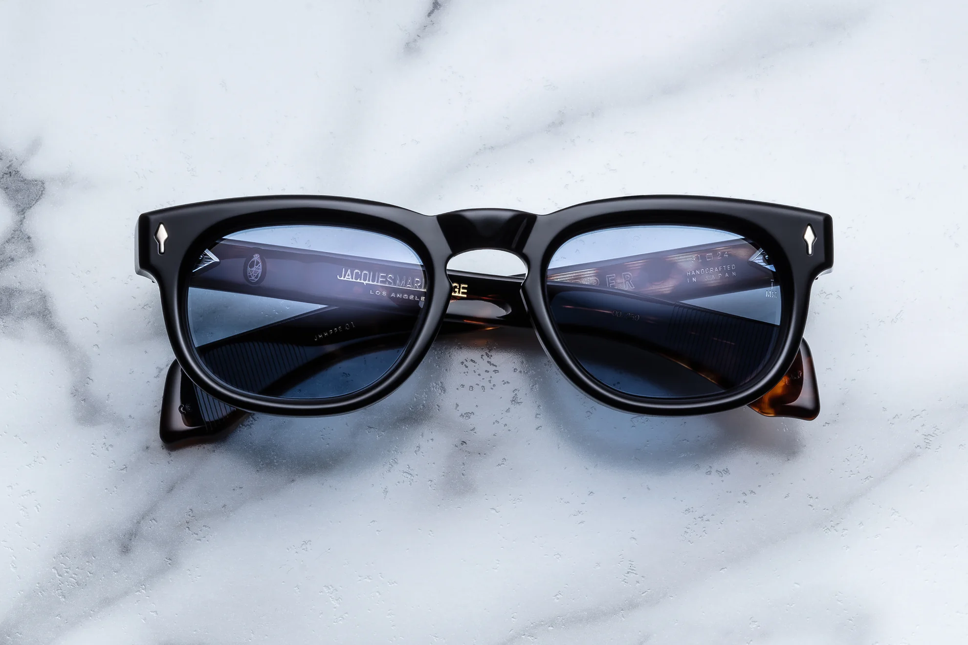 Sunglasses Model Pepper in Noir with Cerulean lenses from Jacques Marie Mage sunglasses collection