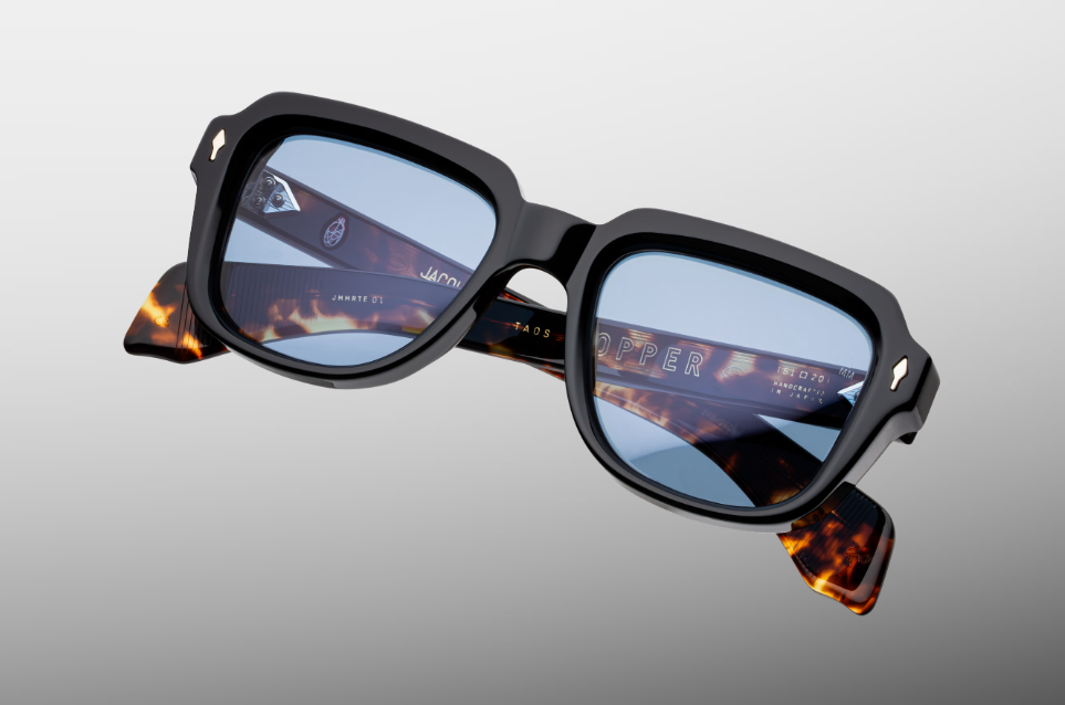 Sunglasses model Taos in Color Noir with Blue Cerulean lenses from Jacques Marie Mage
