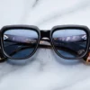 Sunglasses model Taos in Color Noir with Blue Cerulean lenses from Jacques Marie Mage
