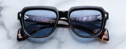 Sunglasses model Taos in Color Noir with Blue Cerulean lenses from Jacques Marie Mage