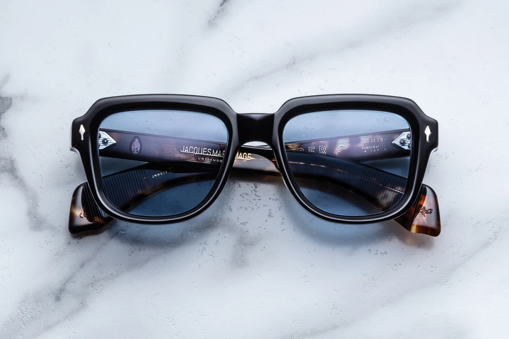 Sunglasses model Taos in Color Noir with Blue Cerulean lenses from Jacques Marie Mage