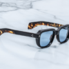 Sunglasses model Taos in Color Noir with Blue Cerulean lenses from Jacques Marie Mage