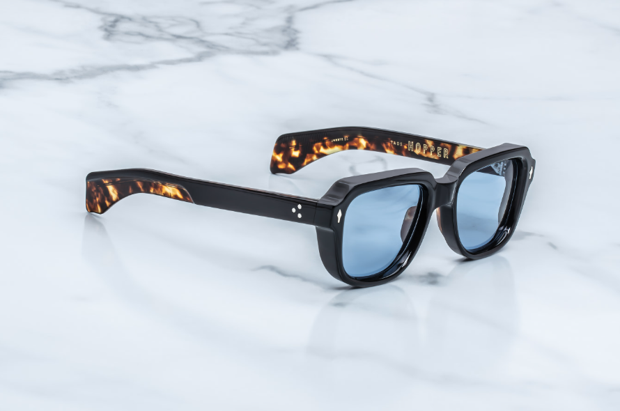 Sunglasses model Taos in Color Noir with Blue Cerulean lenses from Jacques Marie Mage