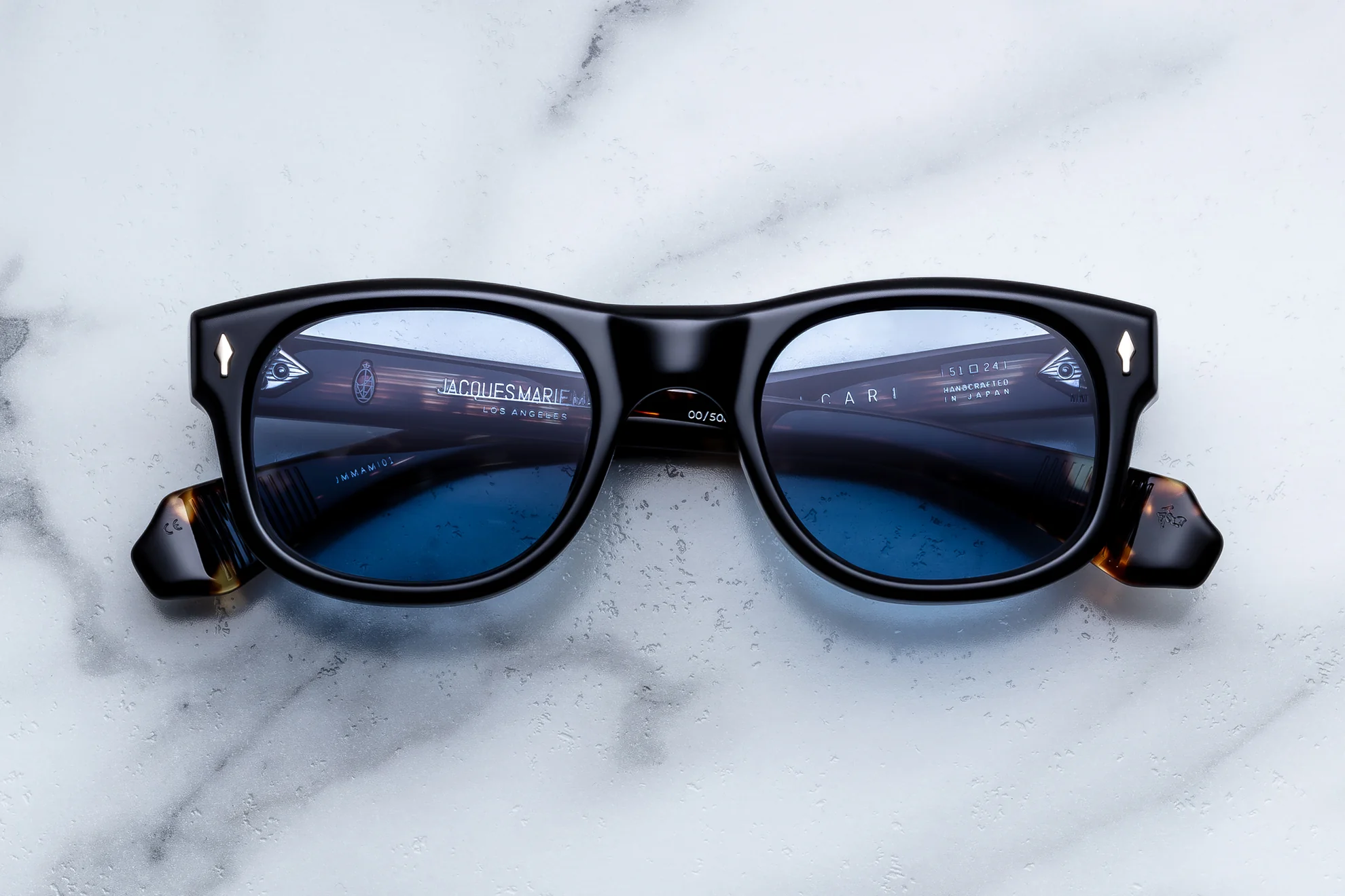 Sunglasses Model AMilcar in Color Noir with Cerulean lenses from Jacques Marie Mage