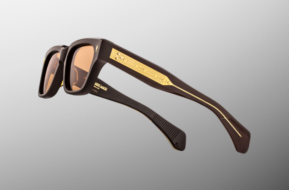 Sunglasses Model Fellini in Color Walnut with Orange lenses from Jacques Marie Mage
