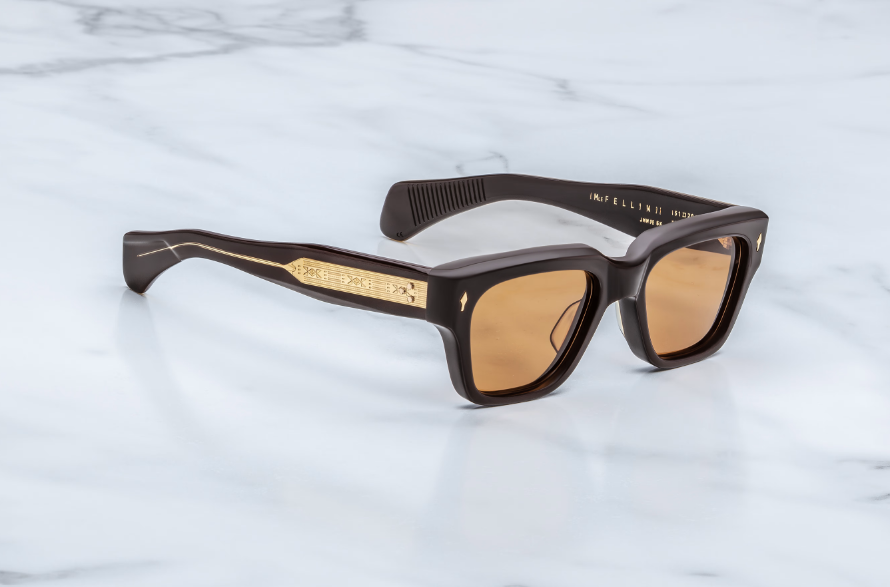 Sunglasses Model Fellini in Color Walnut with Orange lenses from Jacques Marie Mage